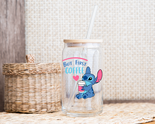 Stitch “But First Coffee” UVDTF Decal